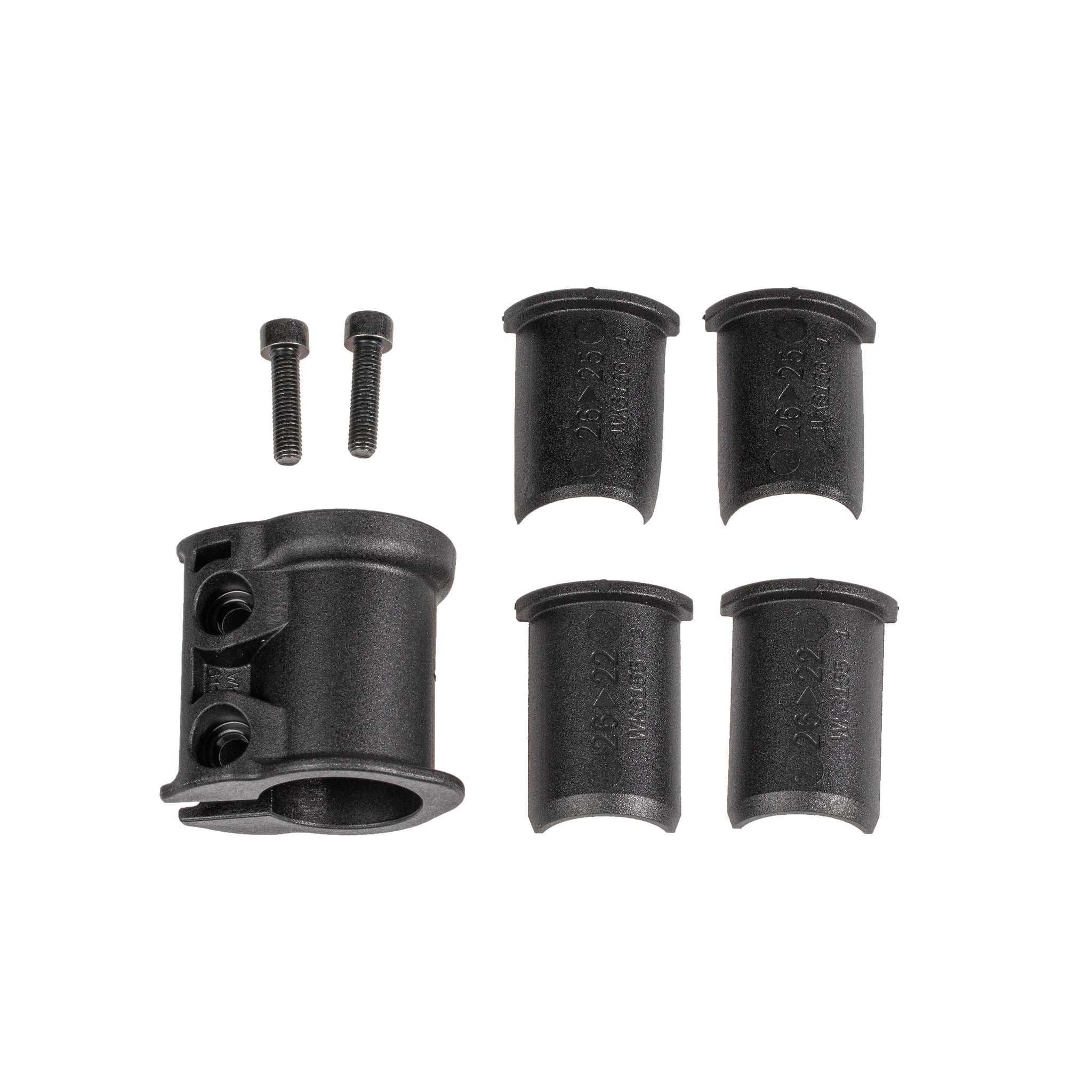 Fascetta adattatore ORTLIEB Seat-Pack in plastica nera con viti e inserti per diversi reggisella