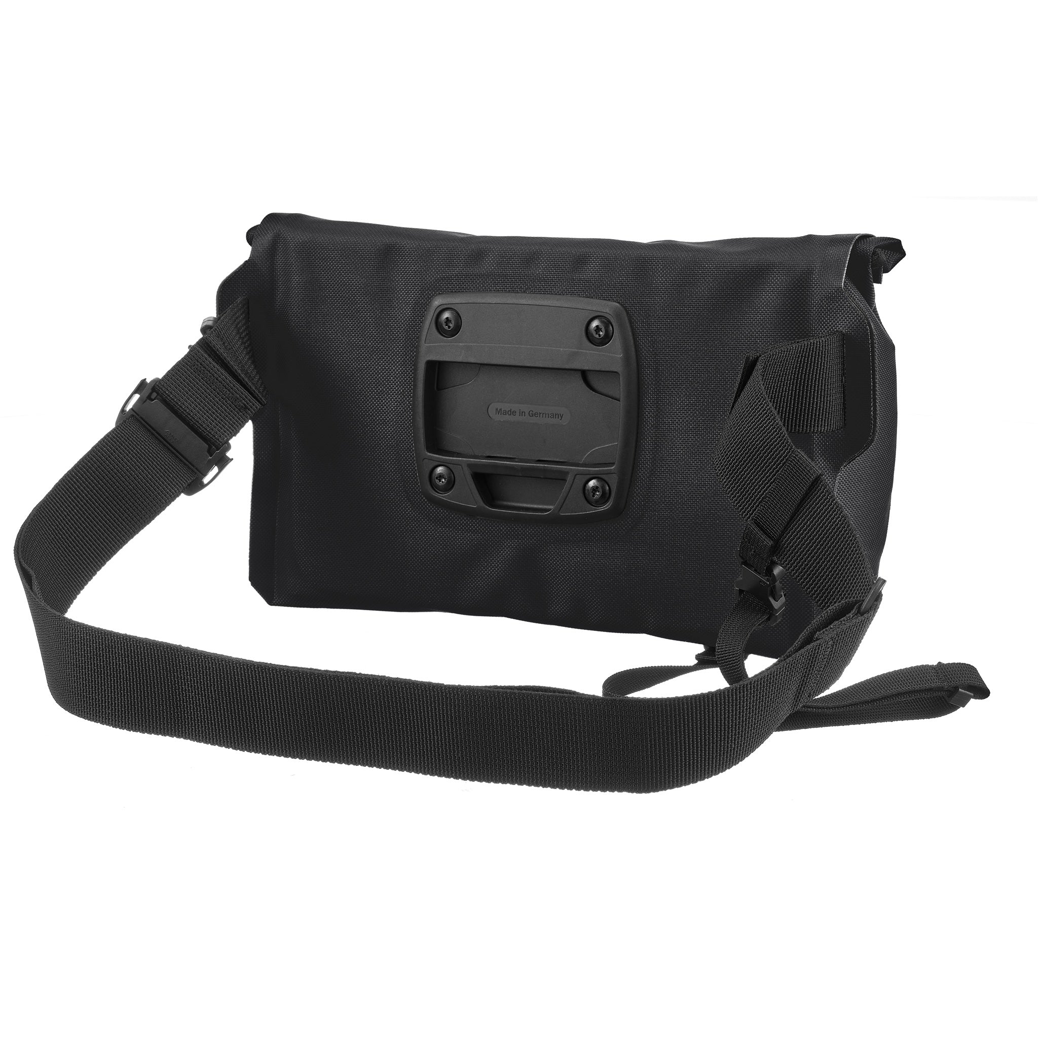 Vista posteriore della ORTLIEB Velo-Sling Flex color black 2.5 Liter con piastra e cinturino