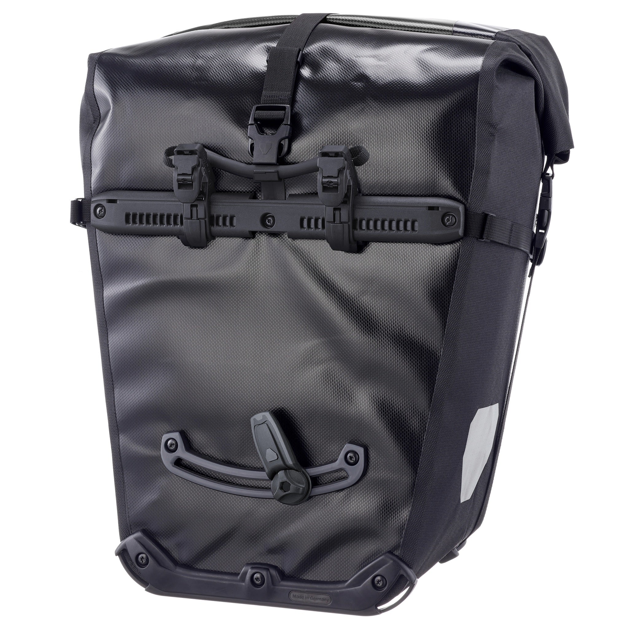 Vista posteriore di ORTLIEB Back-Roller XL QL2.2 in asphalt - black con sistema di montaggio Quick-Lock2.2