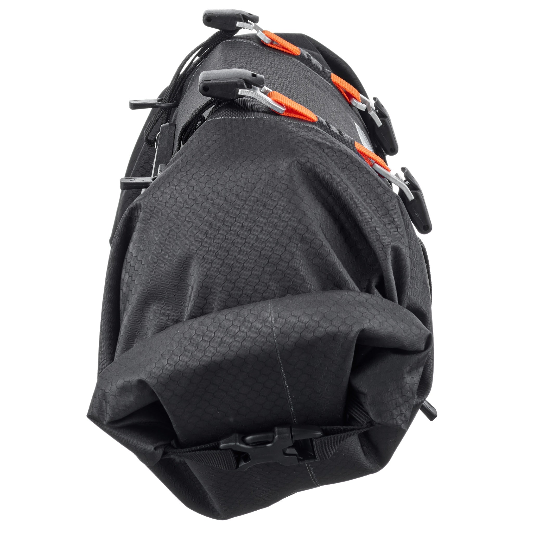 Vista laterale della ORTLIEB Handlebar-Pack Flex color black-matt con chiusura arrotolata resistente
