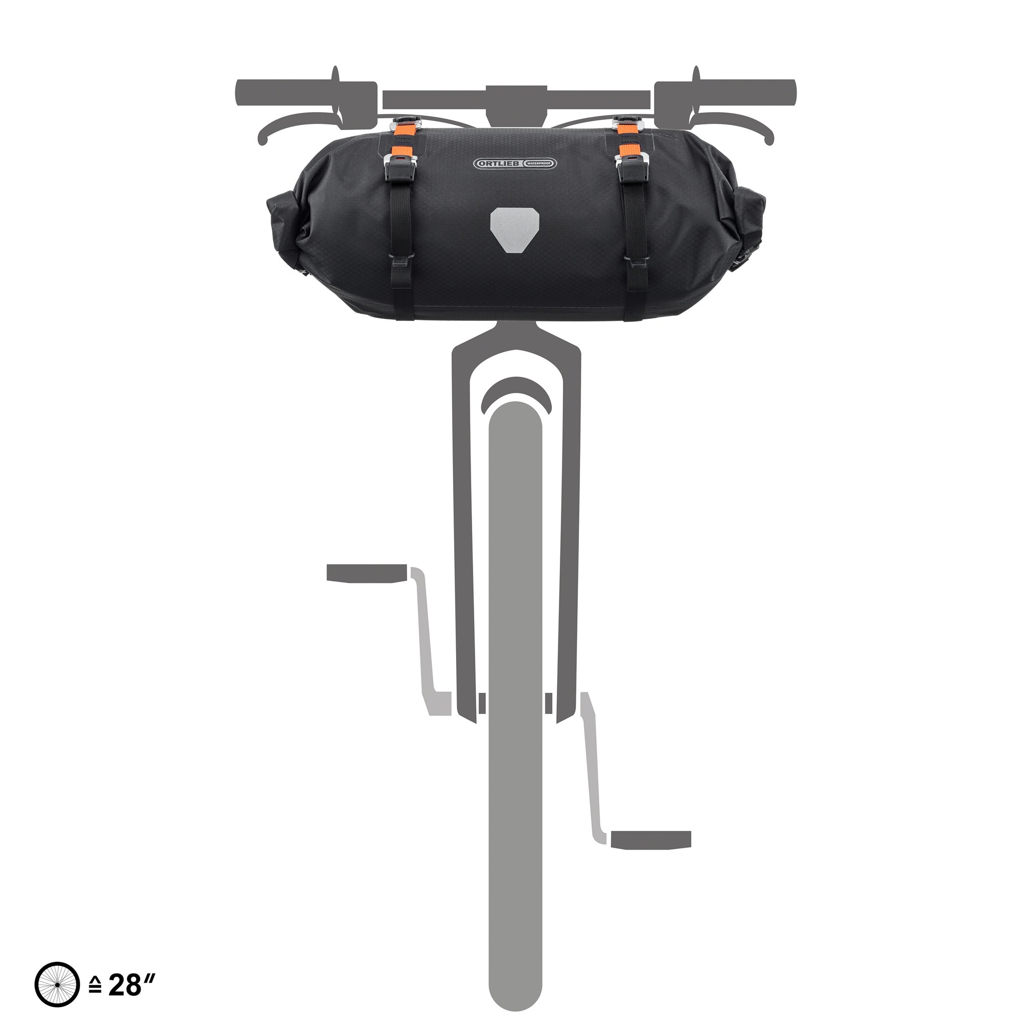 Illustrazione della ORTLIEB Handlebar-Pack Flex color black-matt montata sul manubrio della bici