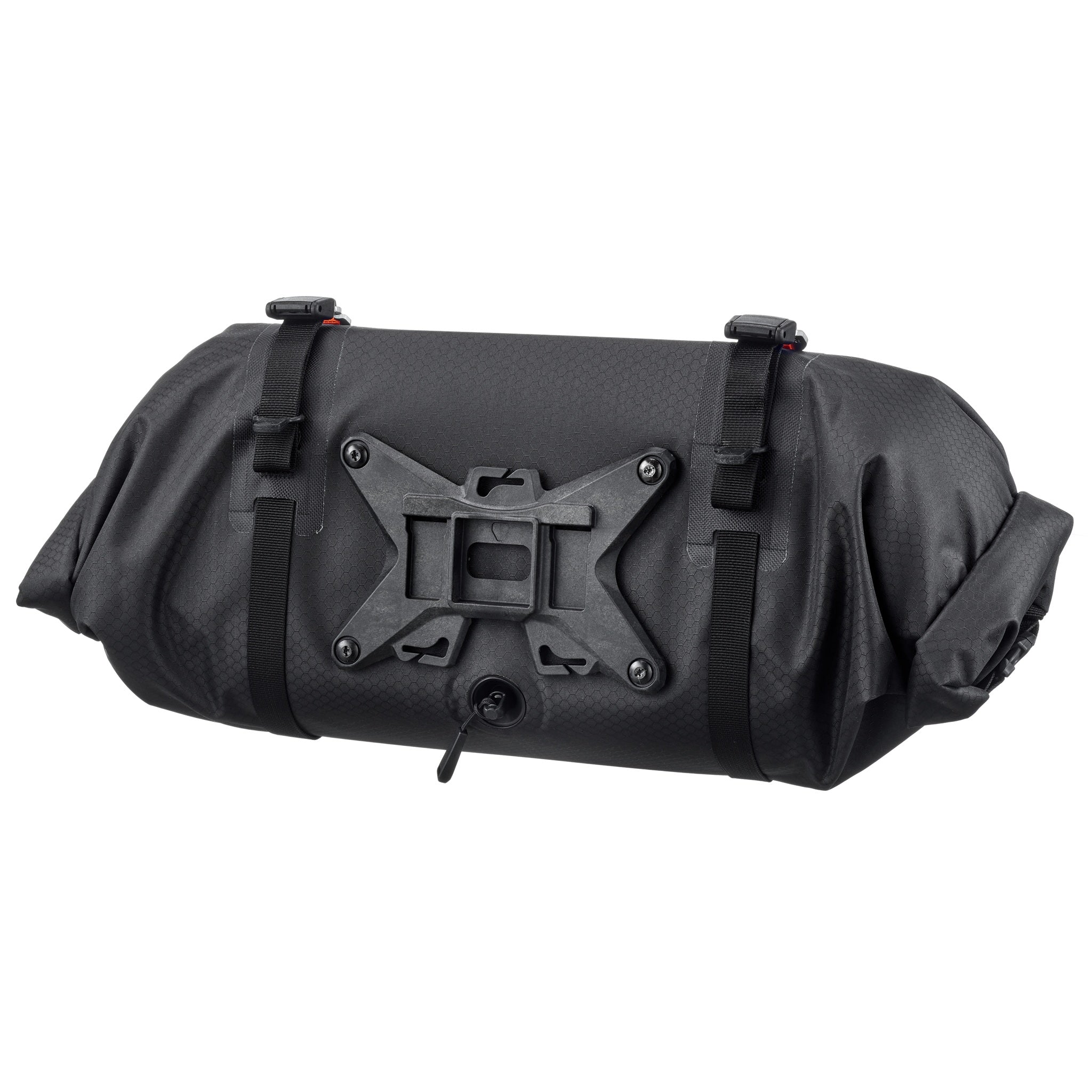 Vista posteriore della ORTLIEB Handlebar-Pack Flex color black-matt con rinforzo in plastica e attacco